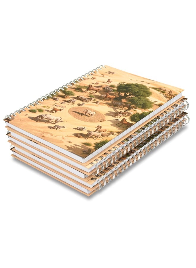 FIS® Double Loop Spiral Hard Cover Notebook, A5 Size(148x210mm), 96 Sheets, Single Line Ruling, White Paper, Packet of 5 Pieces, Safari Animals Cover Design 2-FSNBSHCA596D2 - Image 1